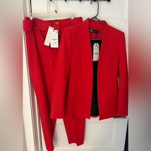 Zara Red Blazer and pant suit NWT SZ M